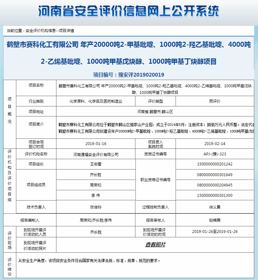 鹤壁市赛科化工有限公司项目